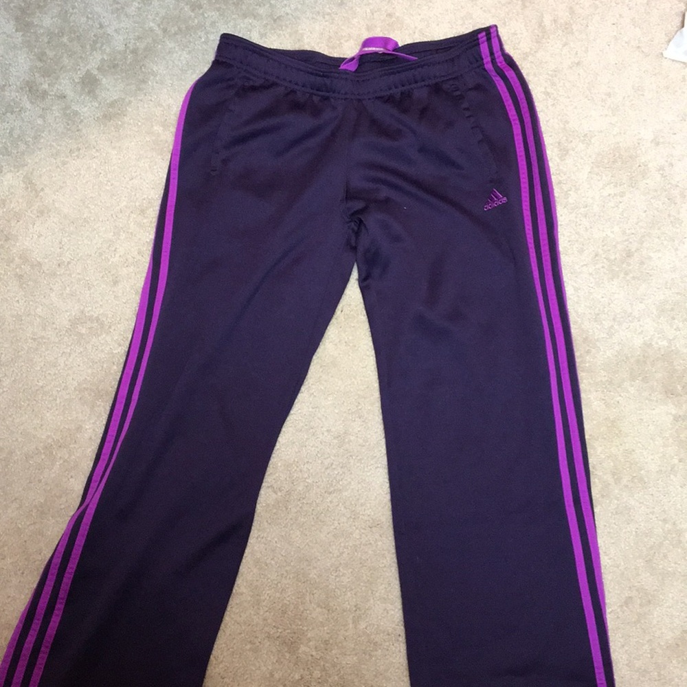 Purple Adidas track pants
